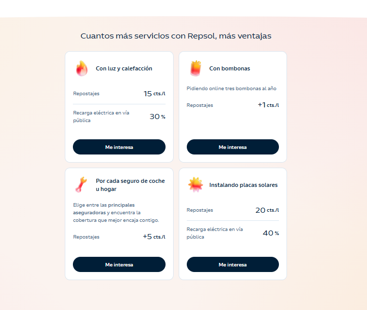 Captura de los diferentes Planes Energía de Repsol y sus descuentos en céntimos por litro