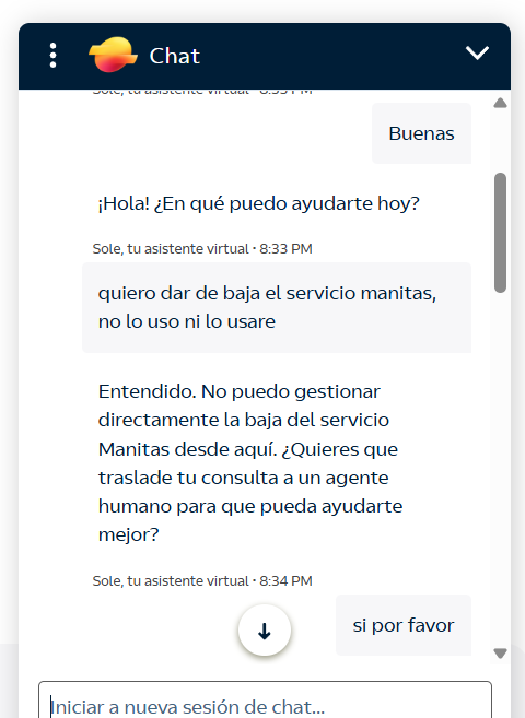 Paso 1: Solicitar la baja a la asistente virtual Sole